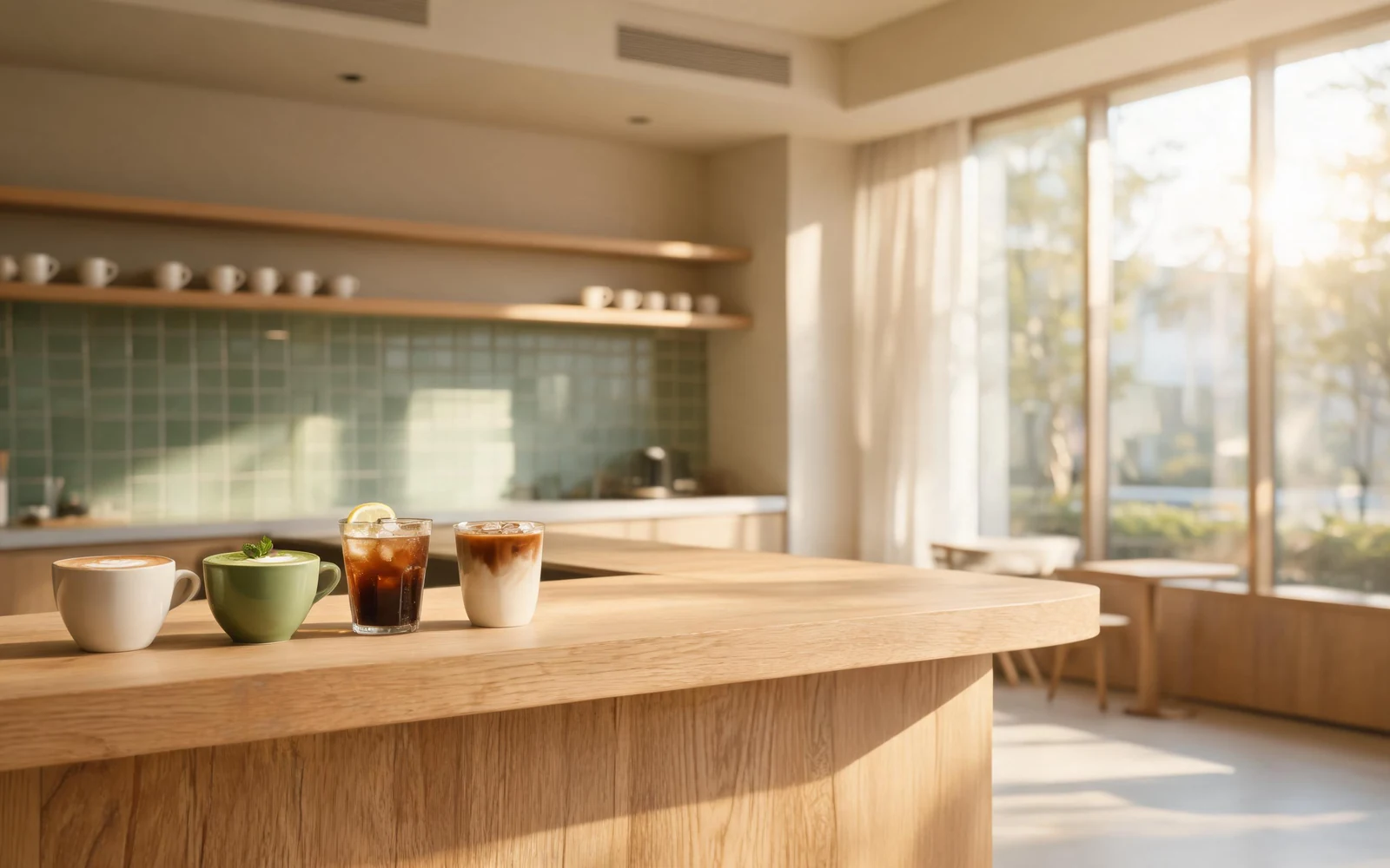 Coffee shop counter with coffee and pastries