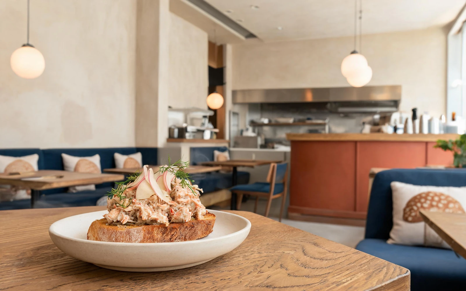 Seasonal crab toast served in the restaurant