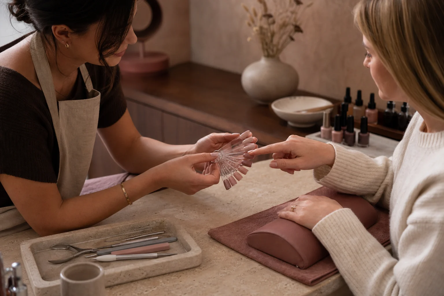 Nail consultation in a calm beauty studio