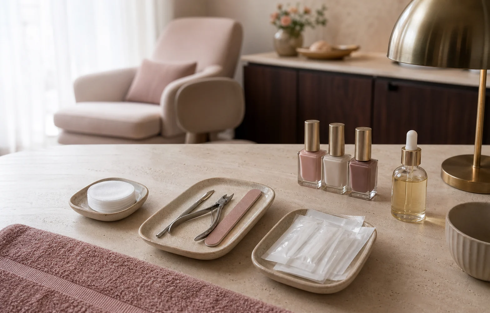 A carefully prepared beauty treatment station