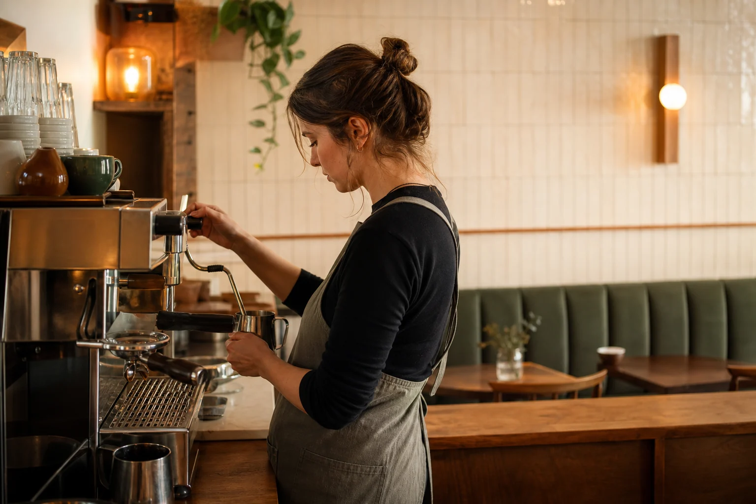 Barista preparing espresso at the counter