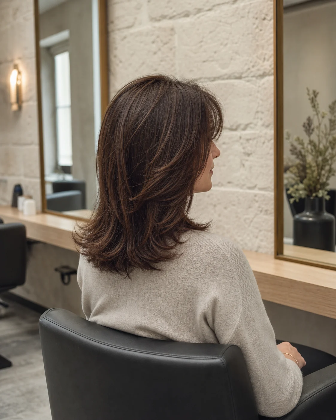 Finished layered haircut in the salon